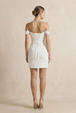 Off-the-Shoulder Short Satin Cowl Neck Simple Formal Wedding Dress With Slit