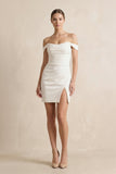 Off-the-Shoulder Short Satin Cowl Neck Simple Formal Wedding Dress With Slit