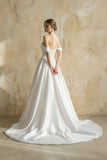 Off The Shoulder Satin Wedding Dress With Slit in White
