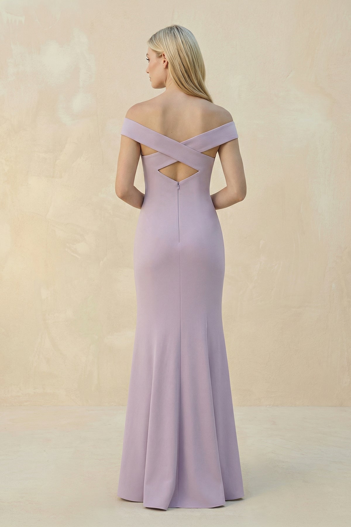 Off-the-Shoulder Sheath Matte Satin Bridesmaid Dress in Lavender Grey