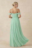 Off-the-Shoulder Sweetheart A-Line Chiffon Bridesmaid Dress in Pale Pistachio