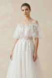 Off-the-Shoulder Tulle A-Line Wedding Dress with Appliques