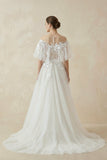 Off-the-Shoulder Tulle A-Line Wedding Dress with Appliques