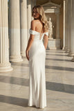 Off the Shoulder Coral Mermaid Satin Long Party Dress