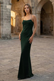 Yellow Spaghetti Straps Sheath Satin Lace Up Long Prom Dresses