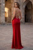 Yellow Spaghetti Straps Sheath Satin Lace Up Long Prom Dresses