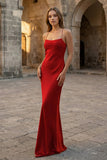 Yellow Spaghetti Straps Sheath Satin Lace Up Long Prom Dresses