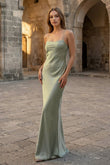 Yellow Spaghetti Straps Sheath Satin Lace Up Long Prom Dresses