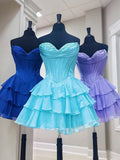 Lilac - A-Line Sweetheart Corset Ruffle Homecoming & Cocktail Dresses With Applique
