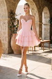 Blush A-Line Sweetheart Corset Ruffle Homecoming & Cocktail Dresses With Applique