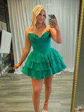 Emerald - A-Line Sweetheart Corset Ruffle Homecoming & Cocktail Dresses With Applique