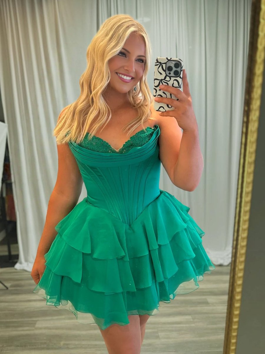 Blush A-Line Sweetheart Corset Ruffle Homecoming & Cocktail Dresses With Applique