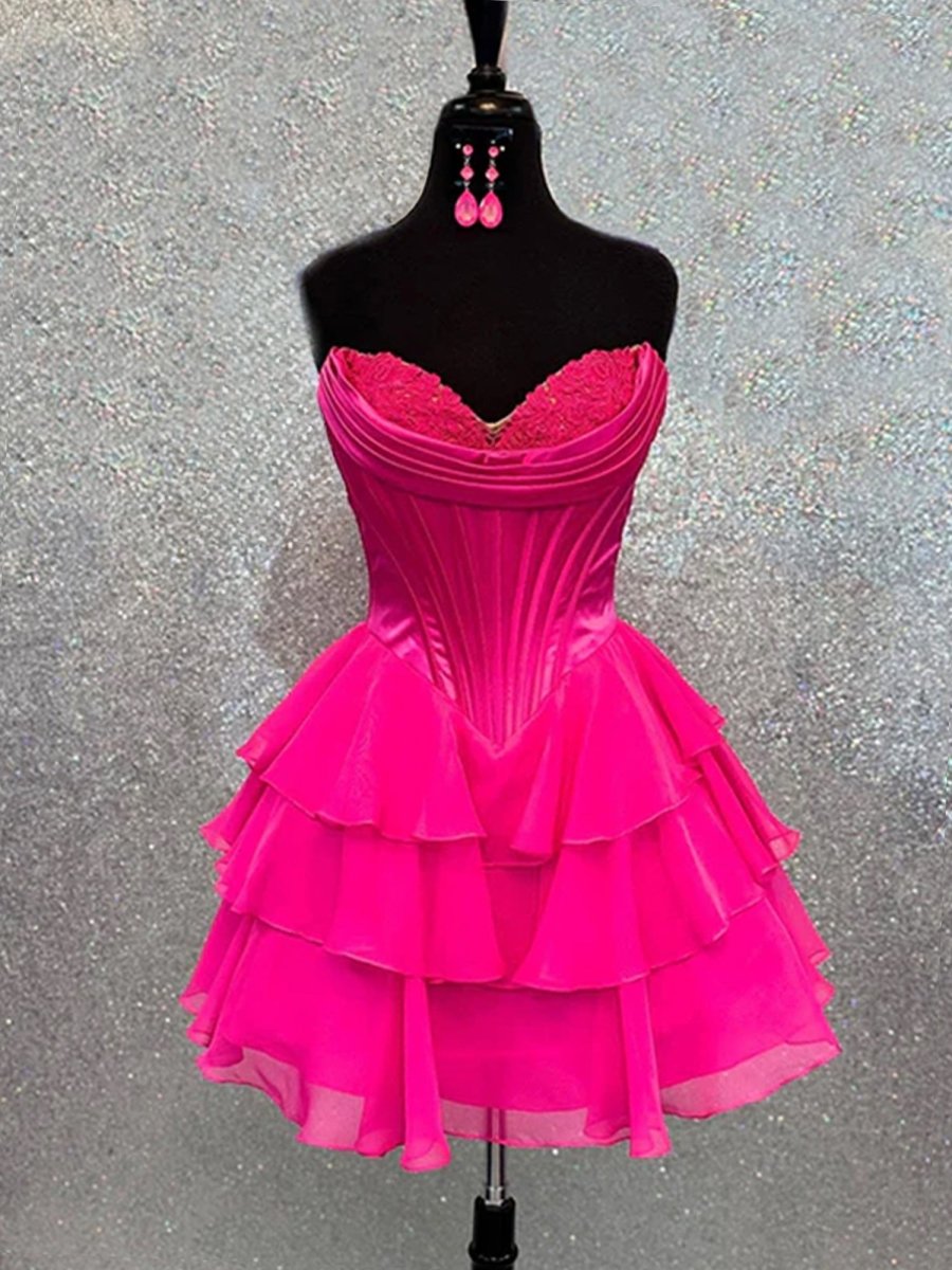 Blush A-Line Sweetheart Corset Ruffle Homecoming & Cocktail Dresses With Applique