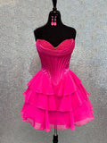 Blush A-Line Sweetheart Corset Ruffle Homecoming & Cocktail Dresses With Applique