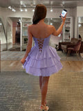 Blush A-Line Sweetheart Corset Ruffle Homecoming & Cocktail Dresses With Applique