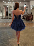Blush A-Line Sweetheart Corset Ruffle Homecoming & Cocktail Dresses With Applique