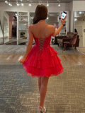 Blush A-Line Sweetheart Corset Ruffle Homecoming & Cocktail Dresses With Applique