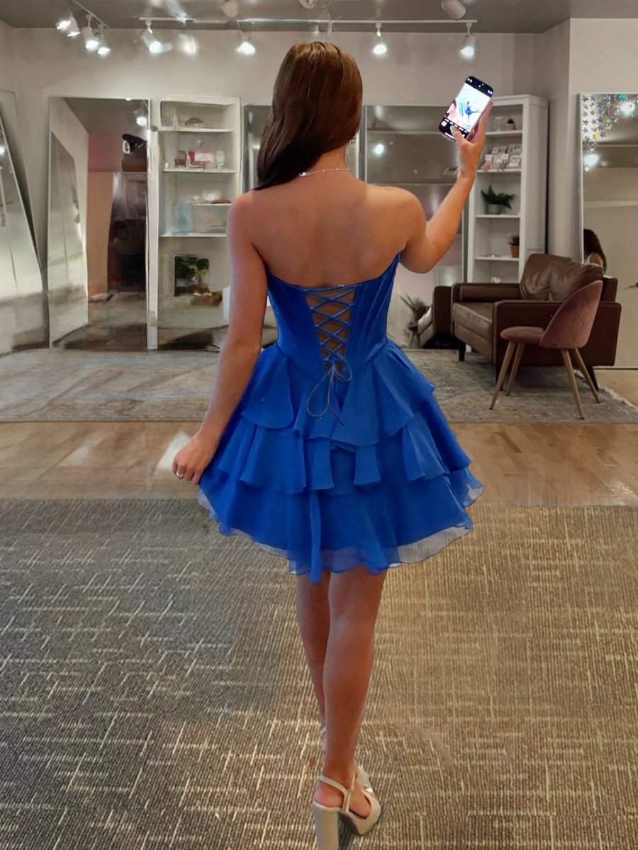 Blush A-Line Sweetheart Corset Ruffle Homecoming & Cocktail Dresses With Applique