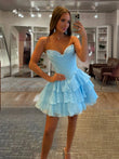 Sky Blue - A-Line Sweetheart Corset Ruffle Homecoming Dress With Applique