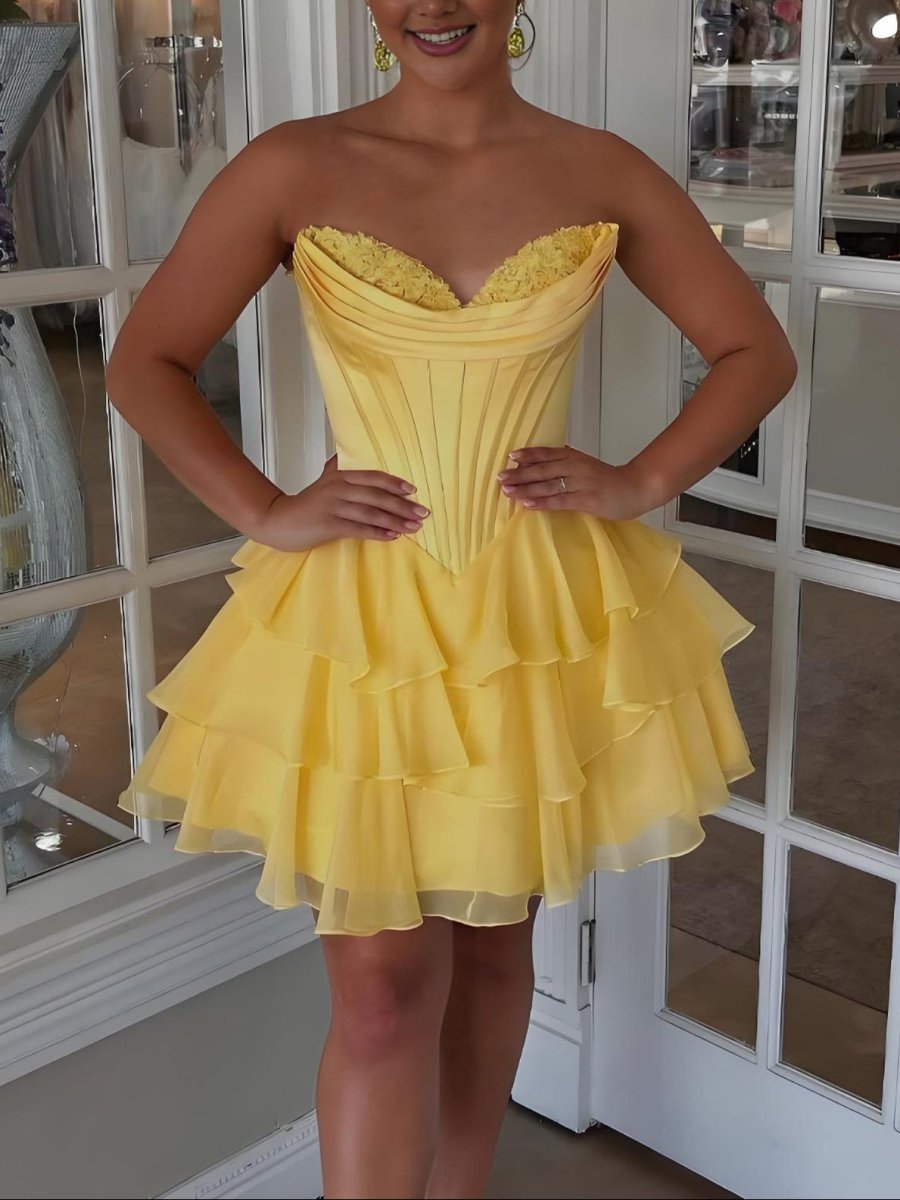 Blush A-Line Sweetheart Corset Ruffle Homecoming & Cocktail Dresses With Applique