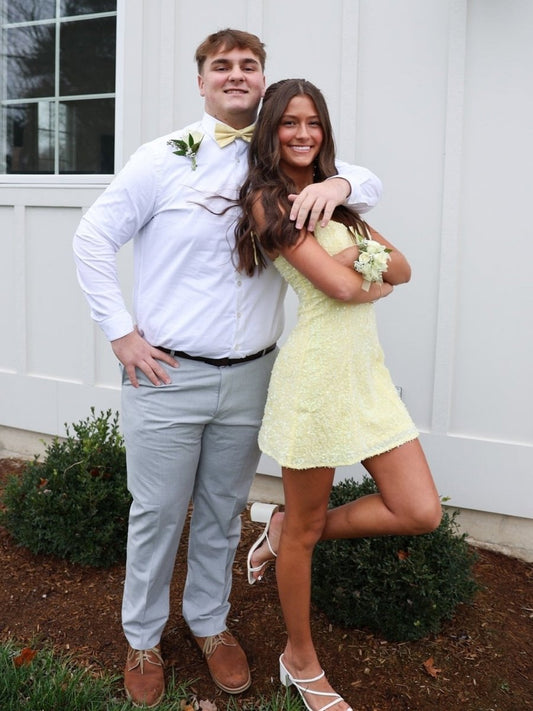 Yellow Sweetheart  A Line Sequins Short Homecoming Dresses