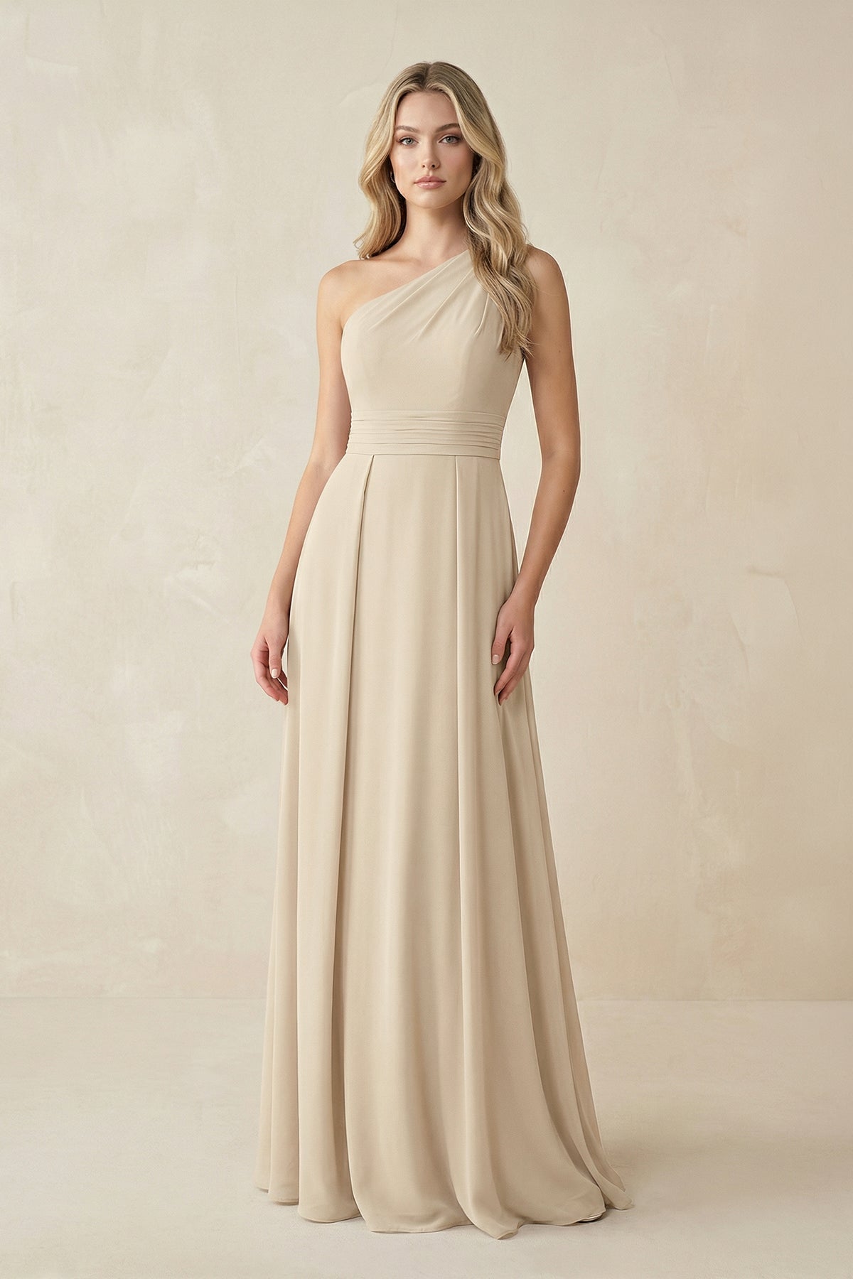 One-Shoulder A-Line Chiffon Bridesmaid Dress in Champagne
