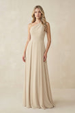 One-Shoulder A-Line Chiffon Bridesmaid Dress in Champagne