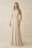 One-Shoulder A-Line Chiffon Bridesmaid Dress in Champagne