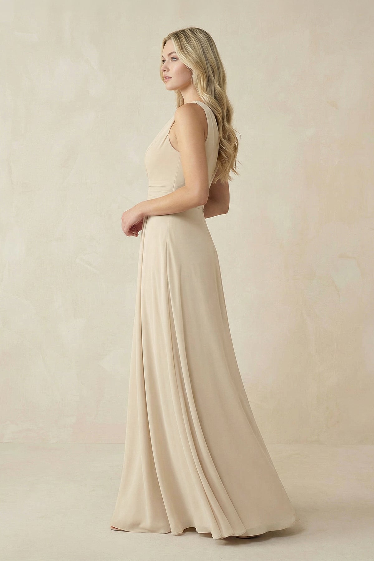 One-Shoulder A-Line Chiffon Bridesmaid Dress in Champagne
