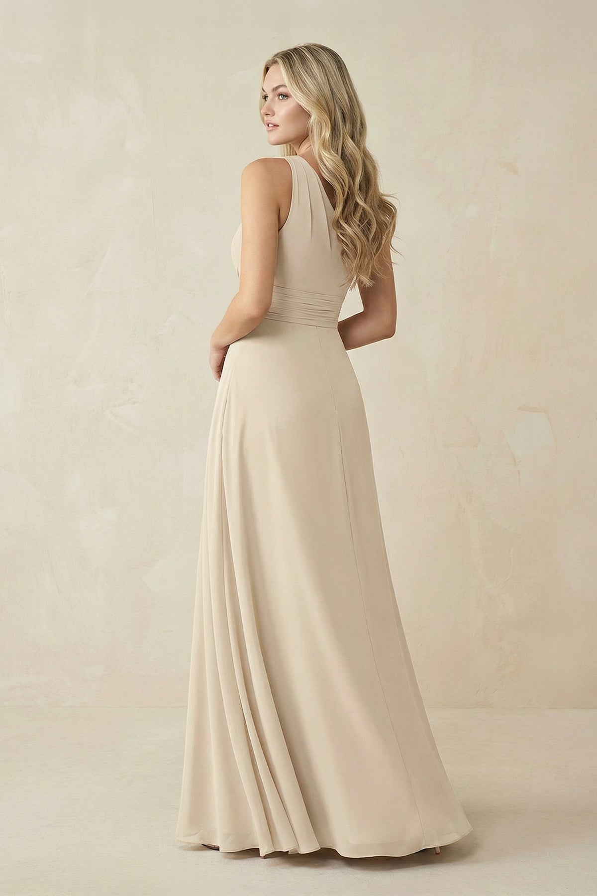 One-Shoulder A-Line Chiffon Bridesmaid Dress in Champagne