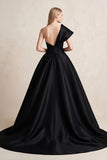 One-Shoulder Satin Ball Gown Wedding Dress in Black