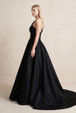 One-Shoulder Satin Ball Gown Wedding Dress in Black