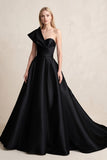 One-Shoulder Satin Ball Gown Wedding Dress in Black