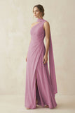 One-Shoulder Sheath Chiffon Bridesmaid Dress with Ribbon in Vintage Mauve