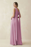 One-Shoulder Sheath Chiffon Bridesmaid Dress with Ribbon in Vintage Mauve