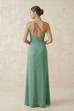 Sheath One-Shoulder Ruched Bridesmaid Dress With Slit in Mint Green