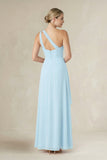 One-Shoulder Sheath Ruched Ruffled Bridesmaid Dress in Sky Blue