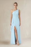 One-Shoulder Sheath Ruched Ruffled Bridesmaid Dress in Sky Blue