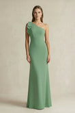 One-Shoulder Sheath Satin Long Bridesmaid Dress in Matcha