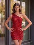 One Shoulder Tight Sky Blue Mini Party Dresses