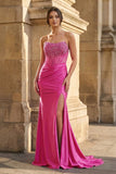 Strapless Mermaid Beaded Long Prom Dress With Slit