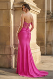 Strapless Mermaid Beaded Long Prom Dress With Slit