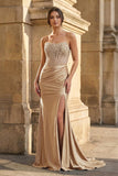 Strapless Mermaid Beaded Long Prom Dress With Slit