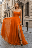 A-Line Sweetheart Beads Empire-Waist Sleeveless Prom Dress With Slit
