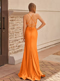 Mermaid Spaghetti Straps Satin Prom Dress with Slit