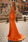 Mermaid Strapless Satin Long Prom Dress With Slit
