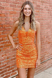 Purple Sequin Plunge V Bodycon Mini Party Dresses