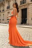 Yellow Spaghetti Straps Mermaid Satin Formal Prom Dress