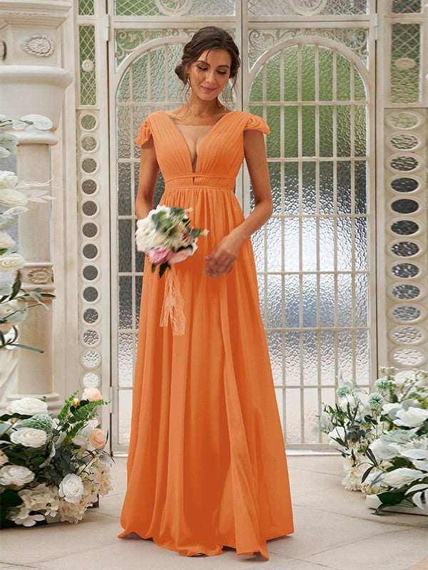 A-Line/Princess Chiffon Ruffles V-neck Sleeveless Sweep/Brush Train Bridesmaid Dresses Evening Dress