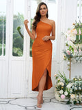 Sheath/Column Charmeuse Ruched One-Shoulder Sleeveless Ankle-Length Bridesmaid Dresses Evening Dress